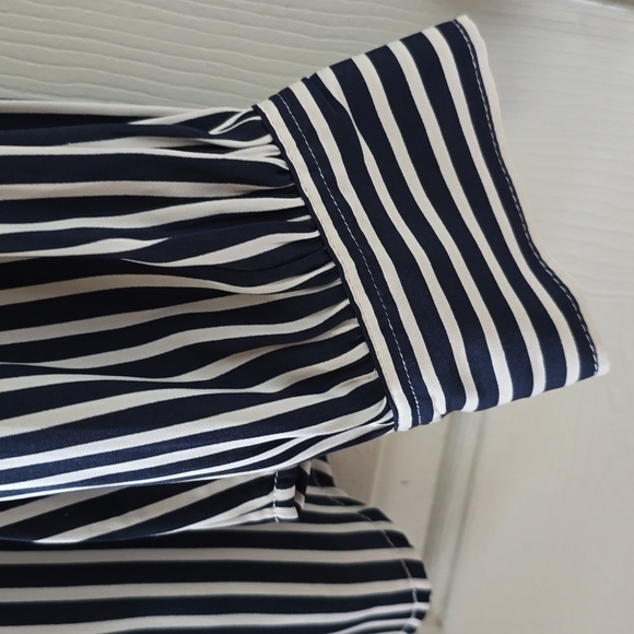 LIZ CLAIBORNE WOMENS PLUS PETITE NAVY/WHITE STRIPES LONG SLEEVE BLOUSE SIZE PXXL - Picture 6 of 14